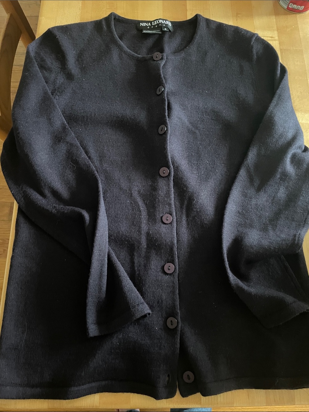 Nina Leonard Navy Button-Front Women's Cardigan